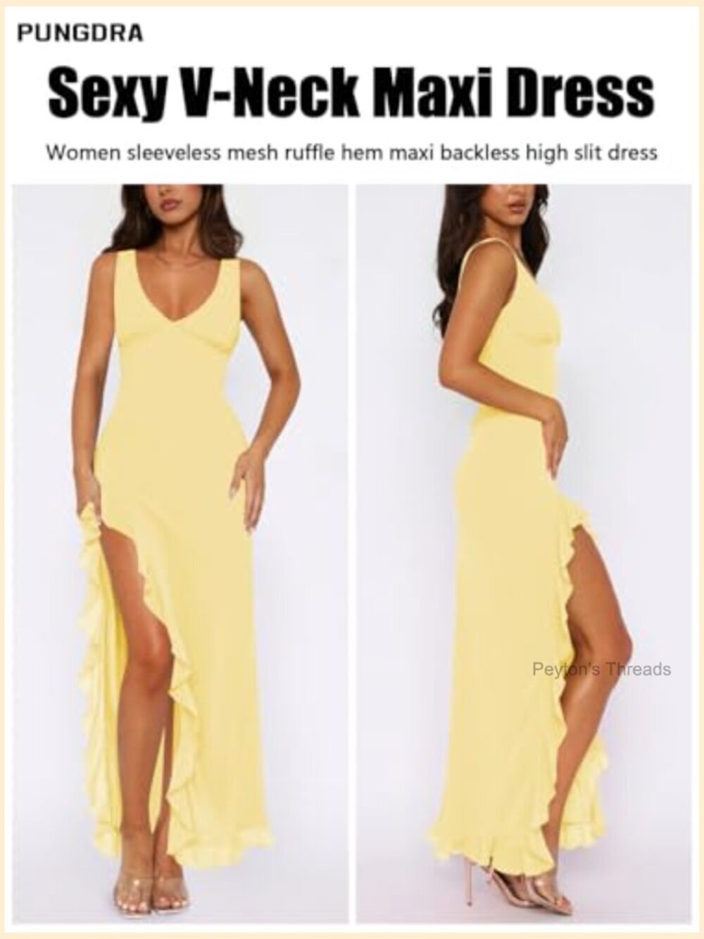 Mesh Ruffle High Slit Bodycon Maxi Dress V Neck Sleeveless Formal Party - Picture 4 of 7